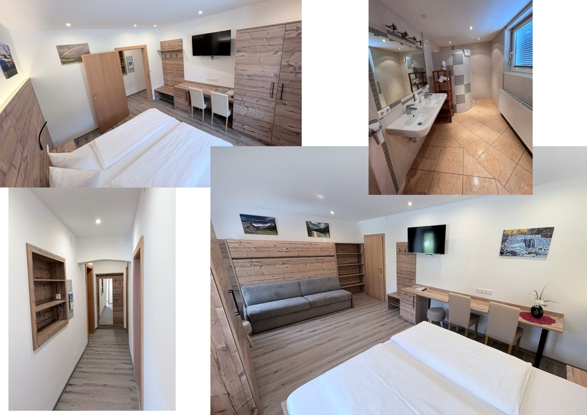 2 getrennte Doppelbett Zimmer und eine Aussziehbett für bis zu 6 Personen